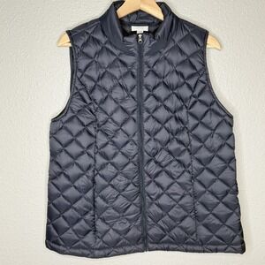 J Jill Down‎ Puffer Vest Womens PM Navy Blue Lightweight Quilted Packable Preppy
